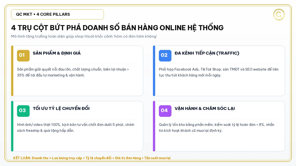 4 trụ cột cốt lõi giúp bán hàng online bùng nổ nhiều đơn hàng QC MKT