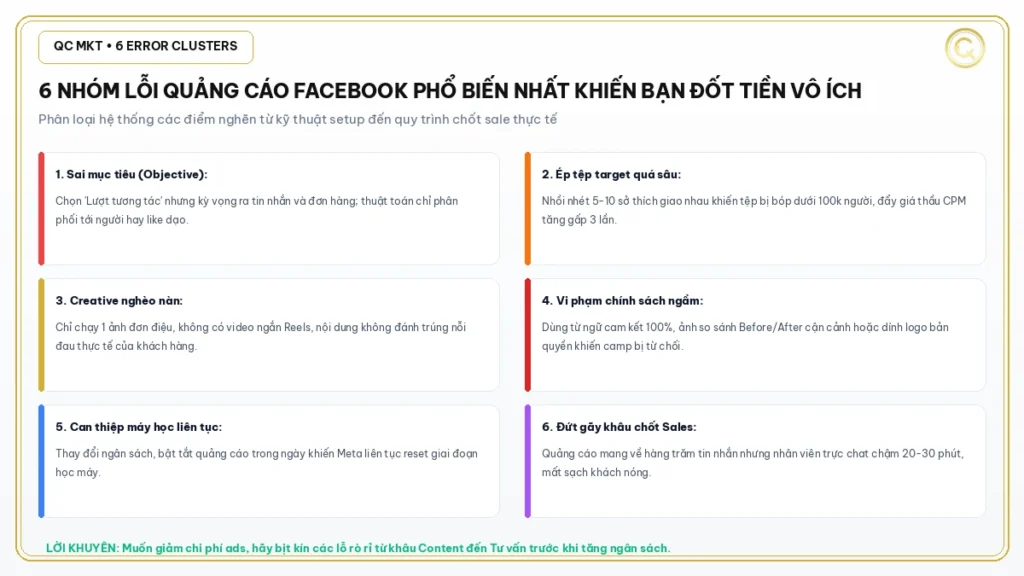 6 nhóm lỗi phổ biến nhất khiến chạy quảng cáo Facebook không đạt hiệu quả QC MKT