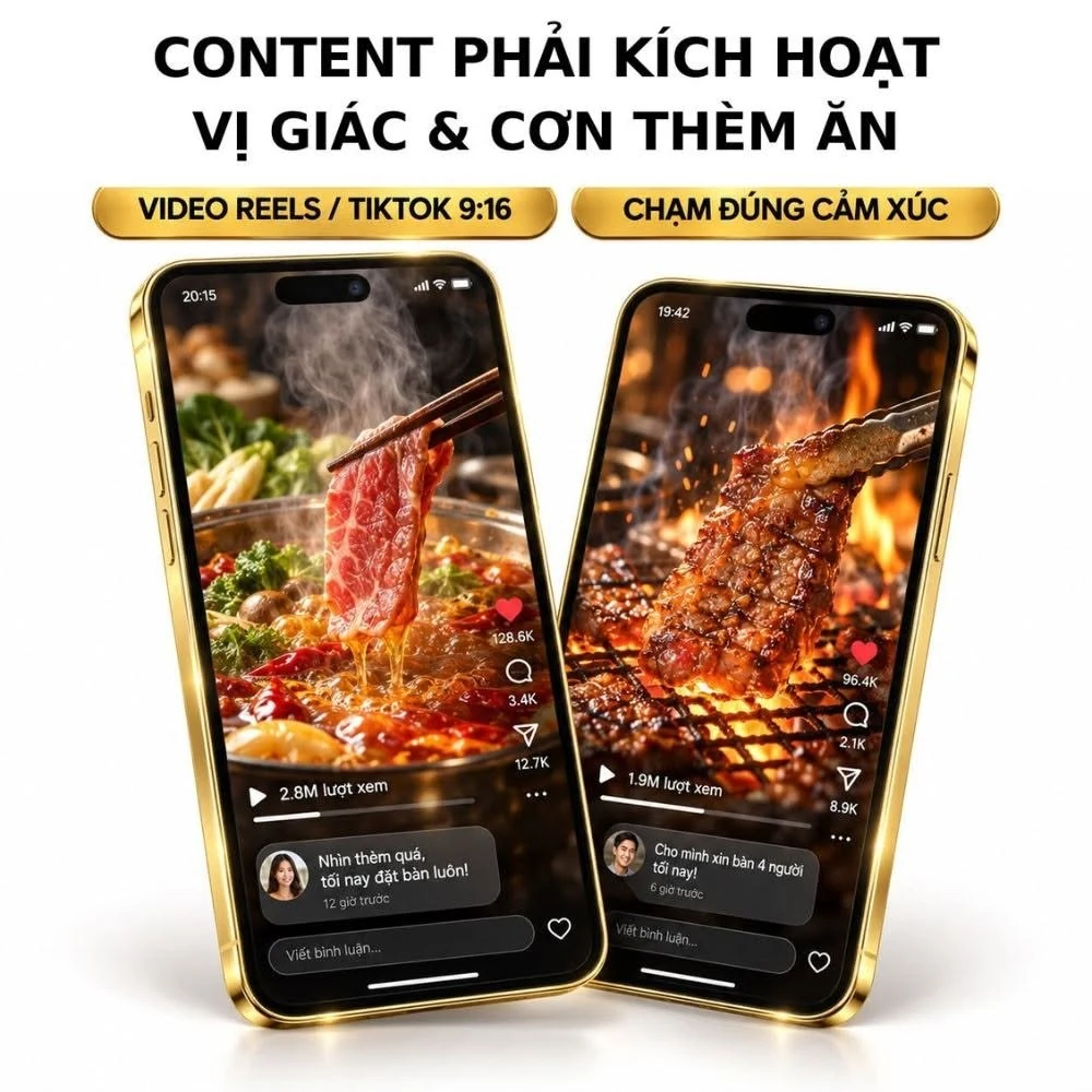 Mẫu video Reels, TikTok quay cận cảnh món nướng và lẩu cho quán ăn