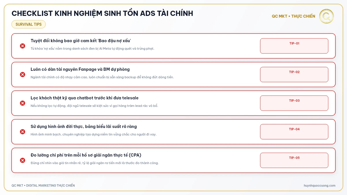 Checklist các lưu ý sinh tồn và tối ưu chi phí khi chạy quảng cáo tài chính QC MKT