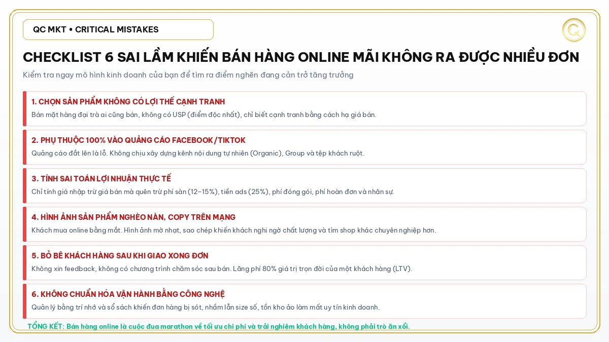 Checklist 6 sai lầm khiến bán hàng online mãi không ra nhiều đơn QC MKT