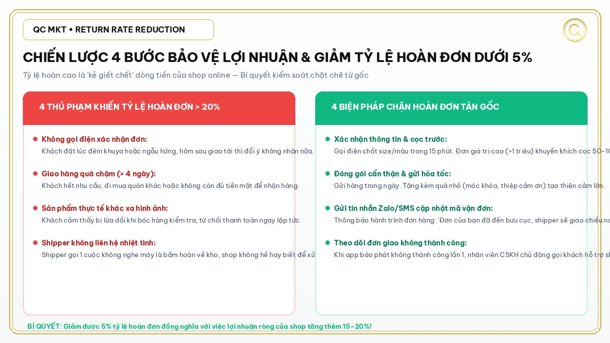 Chiến lược tối ưu vận chuyển và giảm tỷ lệ hoàn đơn hàng online QC MKT