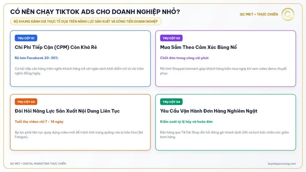 Mô hình tổng quan phân tích tiềm năng và rủi ro TikTok Ads cho SMEs QC MKT