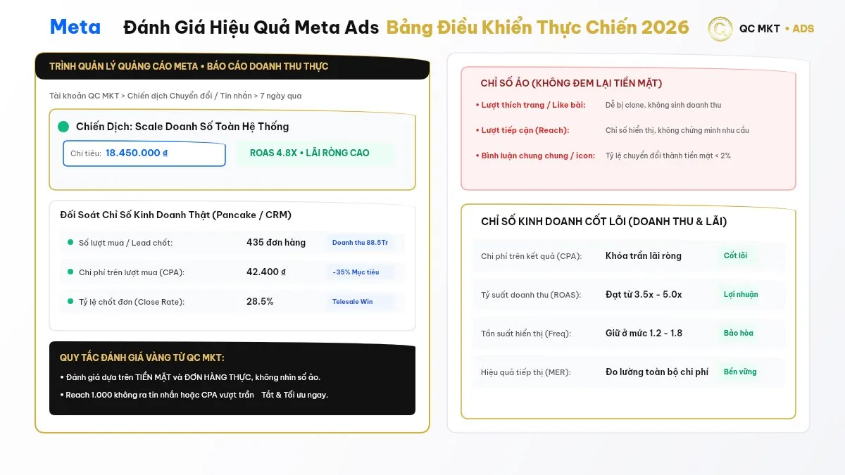 Đánh giá hiệu quả quảng cáo Facebook Trình quản lý quảng cáo Meta Ads Manager và đối soát doanh thu Pancake CRM QC MKT