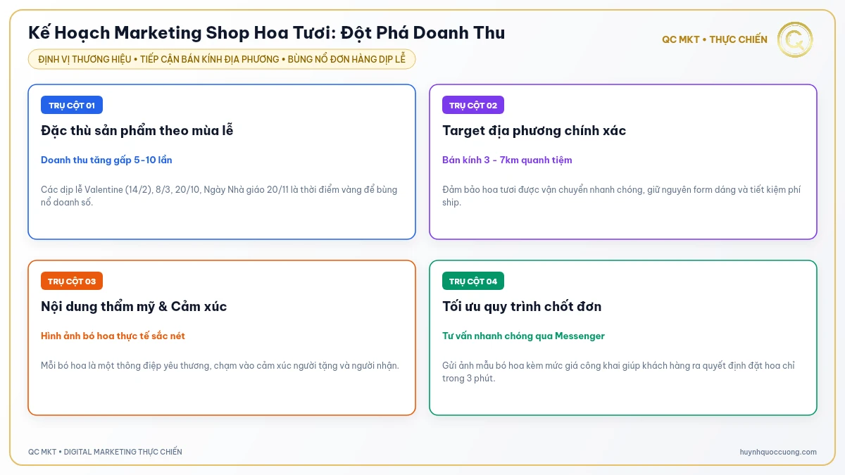Mô hình kế hoạch Digital Marketing Facebook Ads cho shop hoa tươi QC MKT