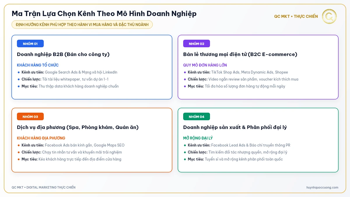 Ma trận lựa chọn kênh quảng cáo B2B B2C bán lẻ doanh nghiệp dịch vụ QC MKT