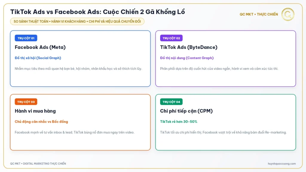 Mô hình so sánh tổng quan giữa TikTok Ads và Meta Facebook Ads QC MKT
