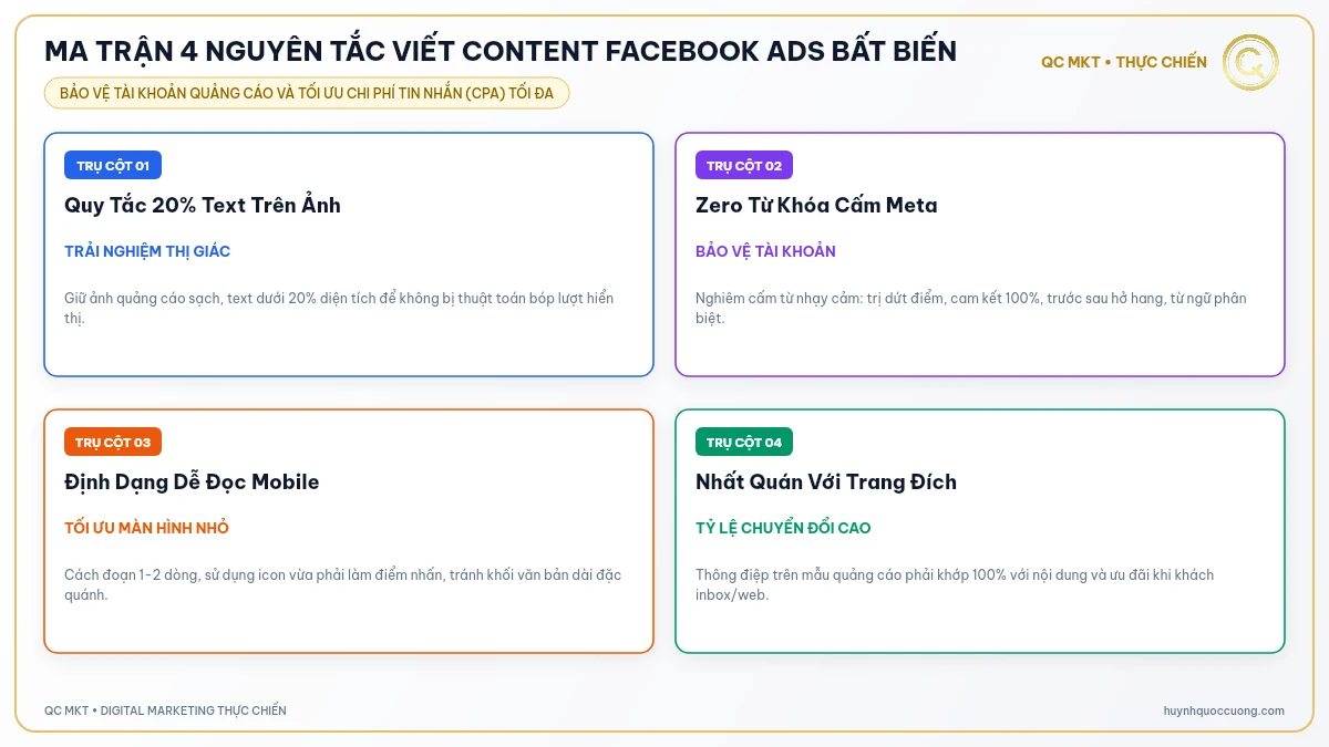 Ma trận 4 nguyên tắc viết content Facebook Ads bất biến - QC MKT