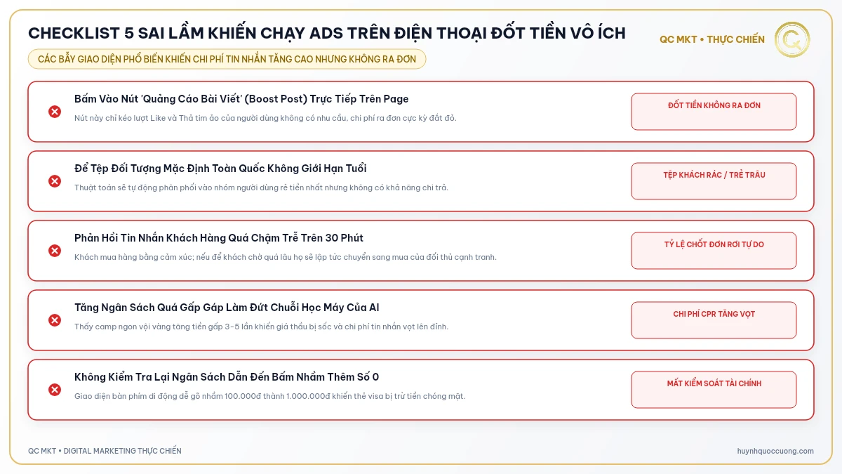 Checklist 5 sai lầm khiến chạy Ads trên điện thoại đốt tiền vô ích - QC MKT