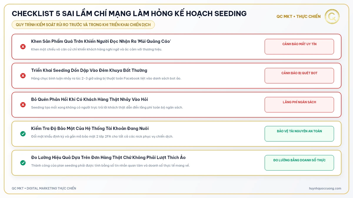 Checklist 5 sai lầm chí mạng làm hỏng kế hoạch seeding - QC MKT