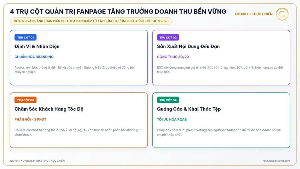 4 trụ cột quản trị Fanpage tăng trưởng doanh thu bền vững - QC MKT
